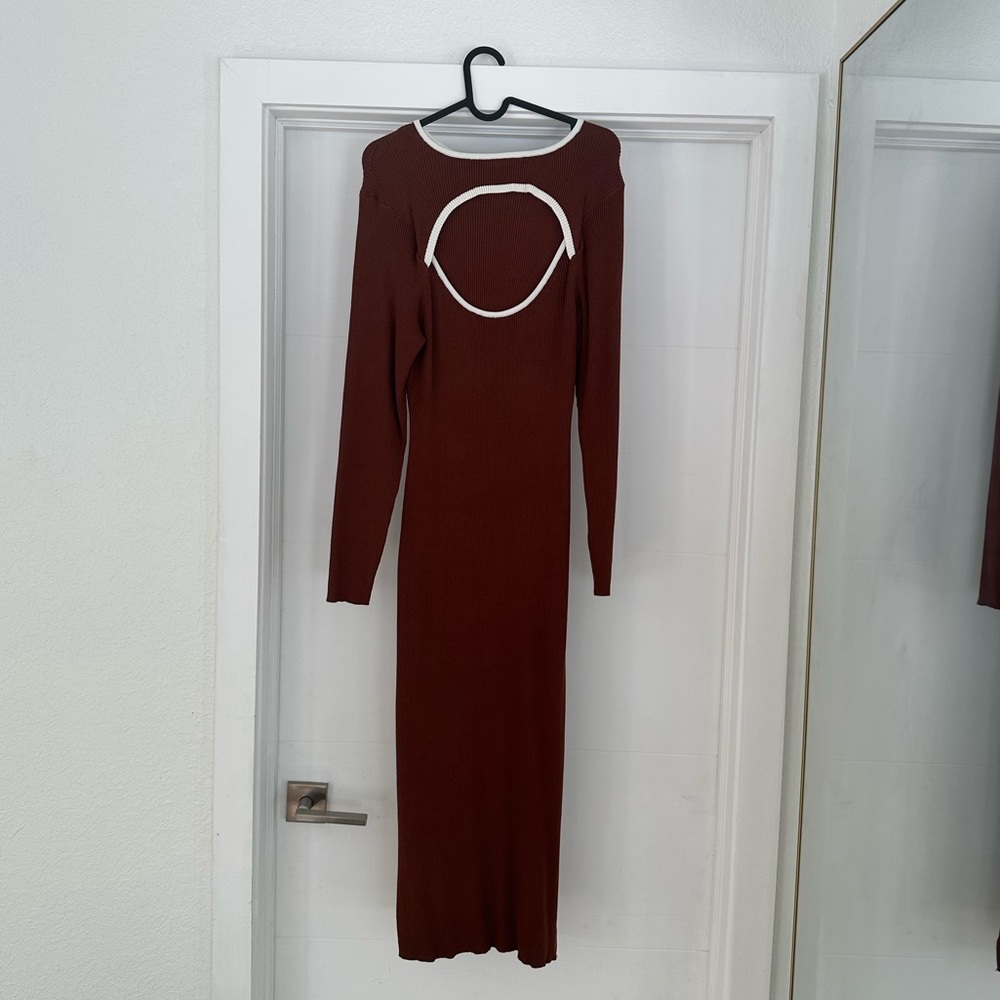 Ribbed long sleeve midi dress chest cutout